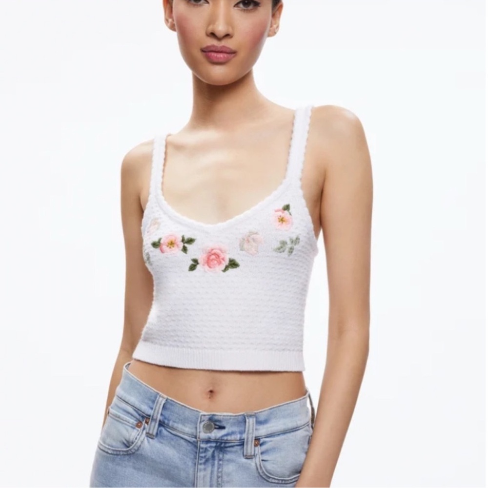 Alice + Olivia White Tank with Pink Floral Design